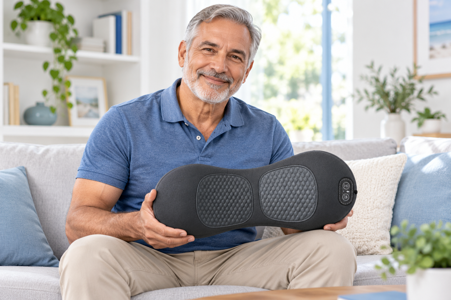 Model holding the 3-in-1 Back Massager at home
