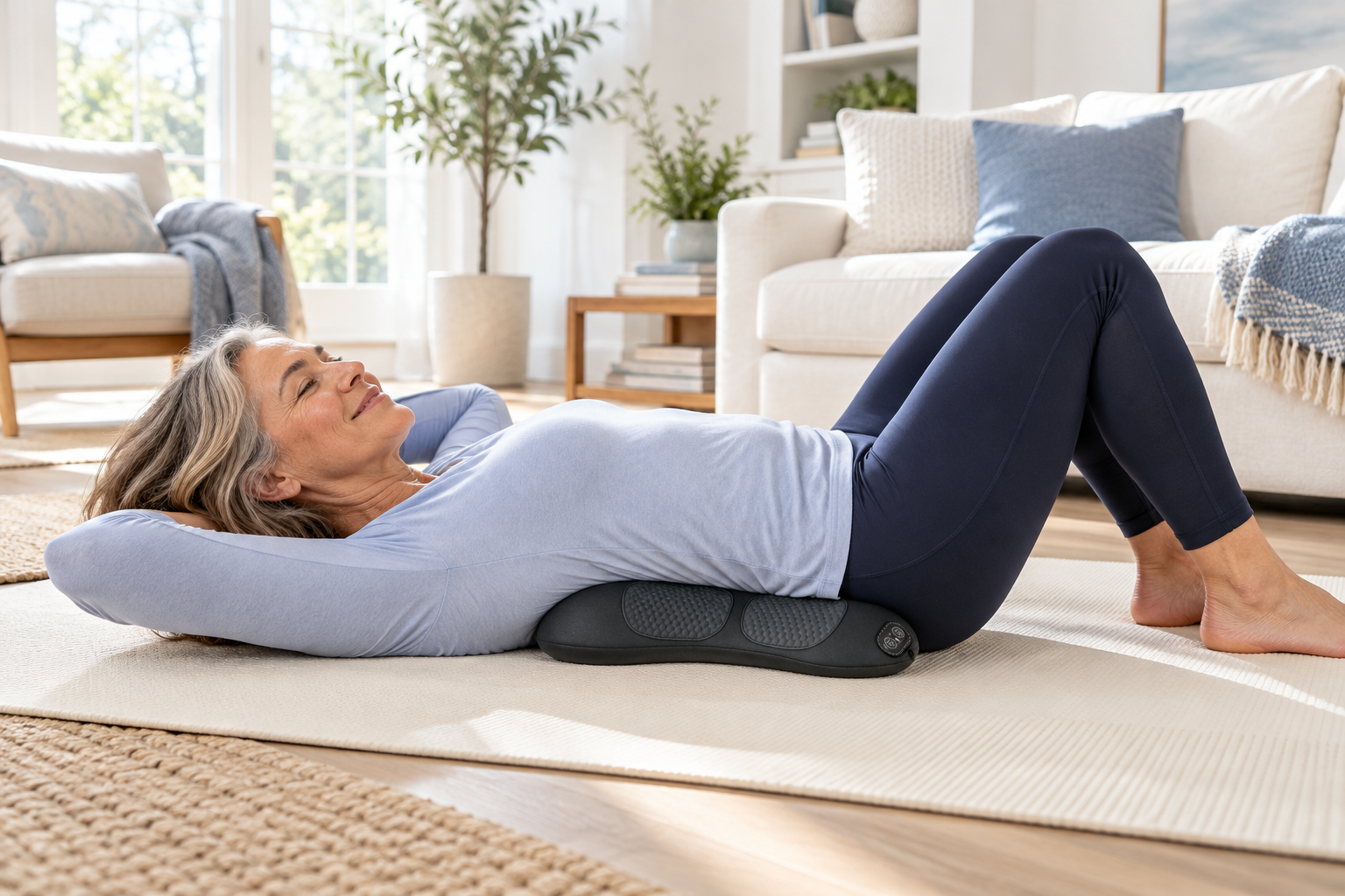 Model relaxing at home with the 3-in-1 Back Massager
